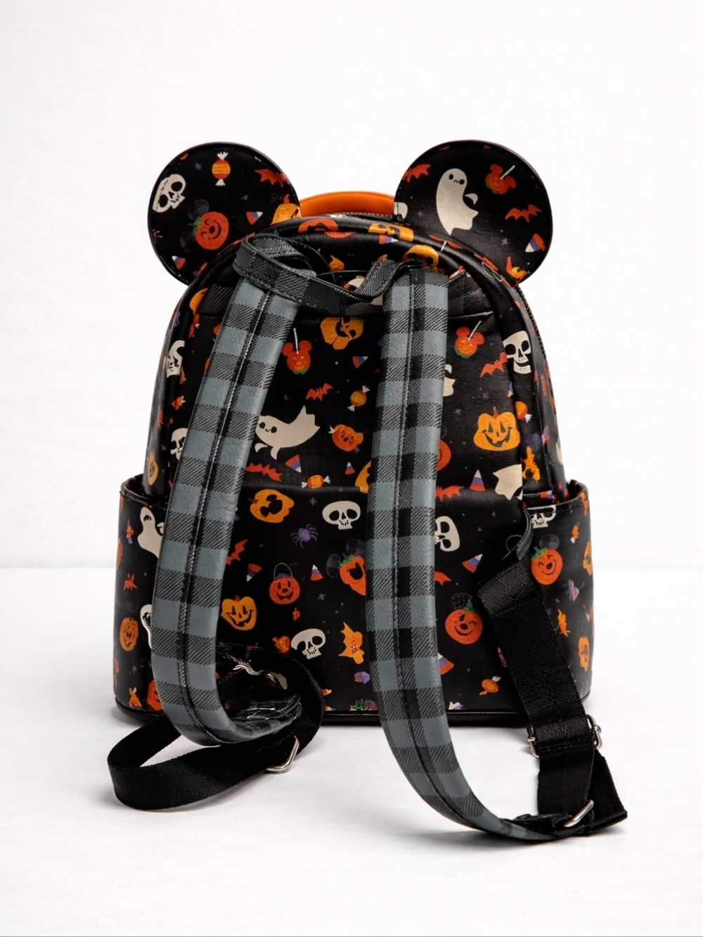 Loungefly Disney Parks Halloween Mini Backpack Black Orange Mickey Ears Pumpkin - Picture 3 of 5